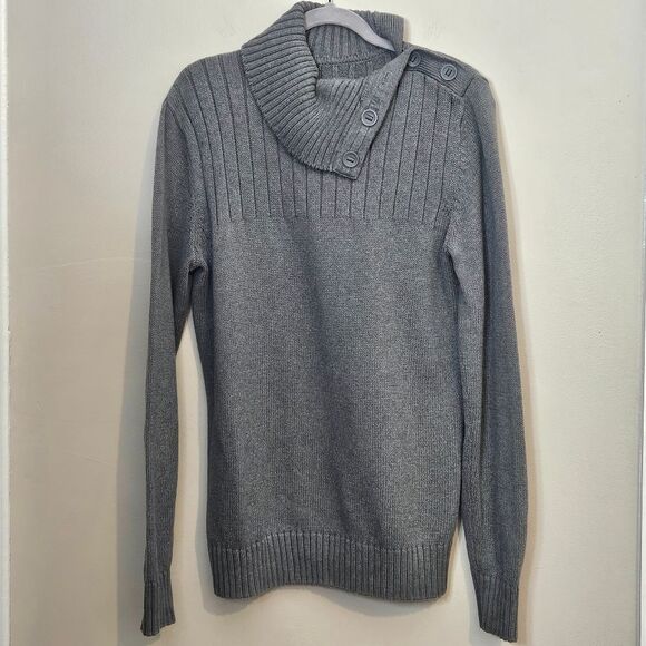 H&M LOGG Gray Ribbed Button Collar Knit Turtleneck Sweater Men's Medium - Picture 2 of 10